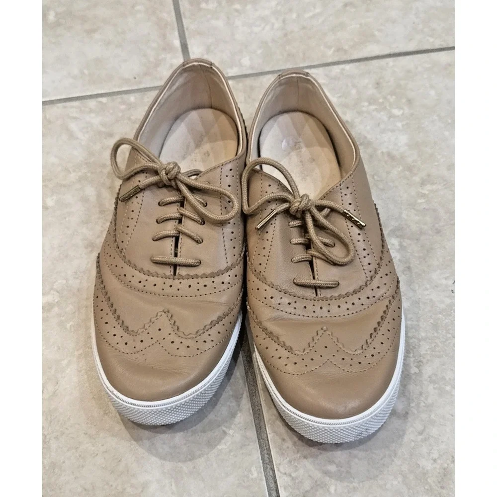 Kate Spade Leather Derby Oxford Lace Up Sz 9M Sneaker Shoe Tan Nude Comfort‎